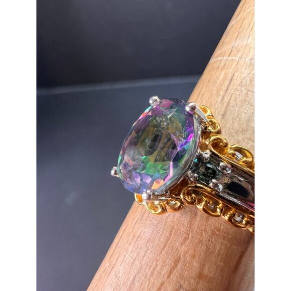 NEW green mystic topaz two toned sterling silver ring size 8 - Picture 12 of 16